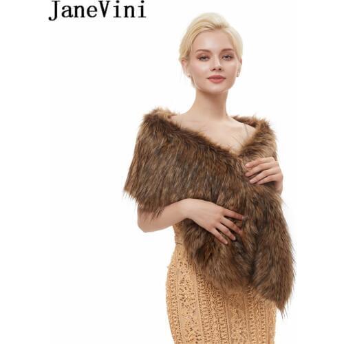 JaneVini Fashion Bridal Boleros Faux Fur Shawl Wedding Capes for Women Bride Party Stoles Shoulder Cover Wraps Winter Wedding
