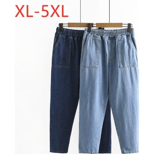 New 2021 Ladies Autumn Winter Plus Size Harem Jeans For Women Large Loose Cotton Blue Pocket Denim Trousers 2XL 3XL 4XL 5XL