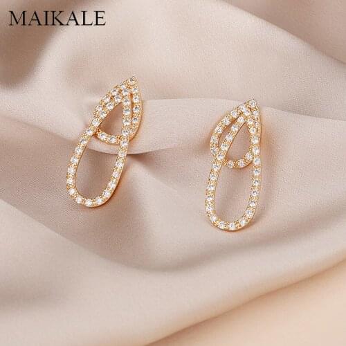 MAIKALE Simple Dangle Water Drop Earrings Multiple Cubic Zirconia Gold/Silver Color Korean Earrings for Women Jewelry Party Gift