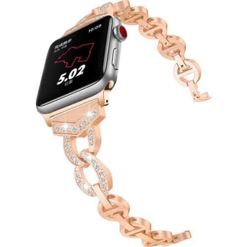 Woman Chain Jewellery Bracelet For Apple Watch Band 38mm 40mm 42mm 44mm Band iWatch Series 1 2 3 4 5 Rhinestone Stainless Steel