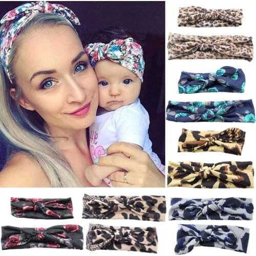 2Pcs/Set Parent-Child Headwear Kids Turban Cloth Leopard Headdress Women Girls Hairband Fashion Elastic Hair Band Accessories