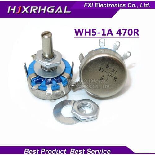 2pcs WH5-1A 470 ohm 3-Terminals Round Shaft Rotary Taper Carbon Potentiometer