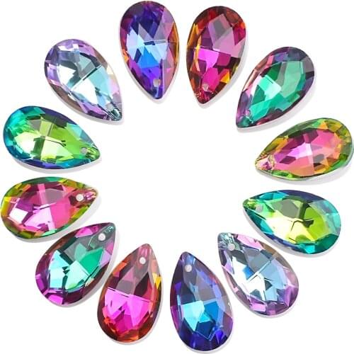 20Pcs/Lot Faceted Glass Teardrop Beads Blue 13x22mm Charm Crystal Drop Pendant For DIY Making Womens Earing Jewelry Accessories