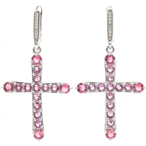 49x25mm Multi Color Violet Tanzanite Red Blood Ruby Peridot Bright CZ For Women 925 Sterling Silver Earrings Drop Shipping