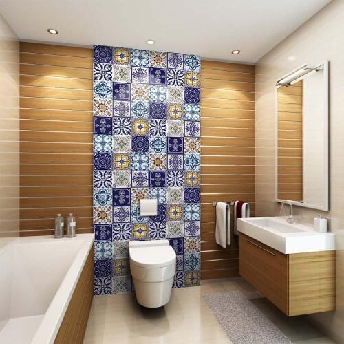 60x200cm Blue Self-adhesive Moroccan Tile Wall Sticker PVC Oil-proof Waterproof for Home Living Room Bedroom Kitchen Bathroom