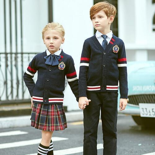 Childrens School Uniforms Adult Custom English Style Cardigan Primary School Wear Kids Kindergarten Uniforms 4pcs D-0557