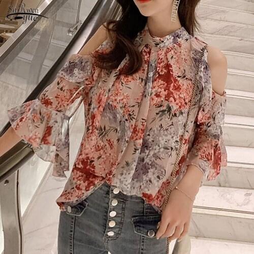 Elegant Female Tops Long Sleeve Floral Short Sleeve Butterfly Sleeve O-neck Women Clothing 2021 Womens Blouses And Tops 14956