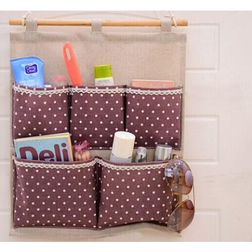 Cotton & Linen multi-functional 5 Pockets Door Storage Bags Wall Door Organizers Free Shipping