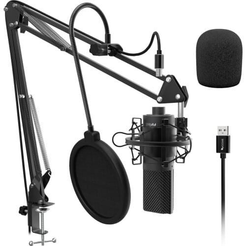 Fifine USB PC Condenser Microphone with Adjustable desktop mic arm shock mount for Studio Recording Vocals Voice, YouTube