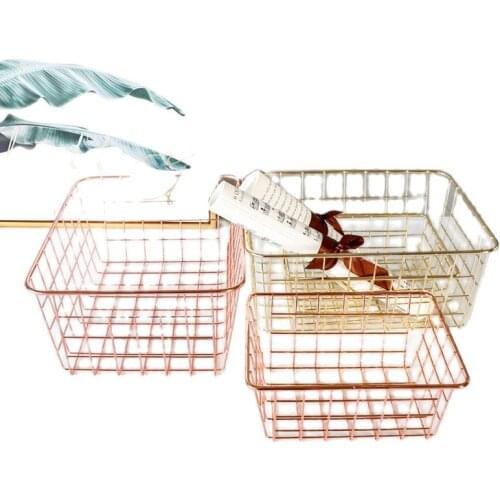 1 pcs Rose Gold Storage Basket Office Desktop Sundries Finishing Metal Makeup Brushes Holder Cosmetics Organizer Gold Basket
