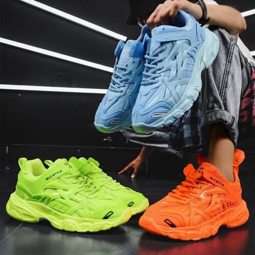 Chunky Sneakers Men and Women Fashion Casual Orange/Green/Blue Breathable Mesh Running Shoes Trend Cool Couple Platform Shoes