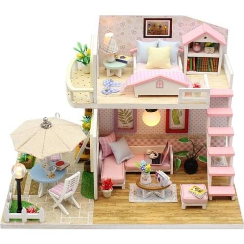 1set Miniature Dollhouse Flash Loft DIY Wood Handmade Wood Girls DIY House Toy Birthday Assemble Toy Gift Children Doll Houses
