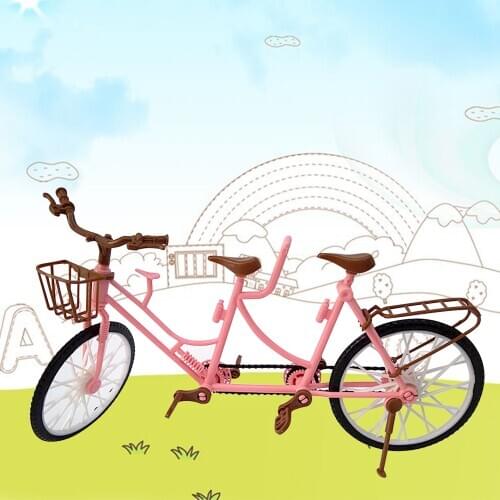 Simulation Pink Mini Plastic Double-seat Bike Bicycle Doll Accessories Outdoor Sports Toy for Barbie Dollhouse Ken Kids Set