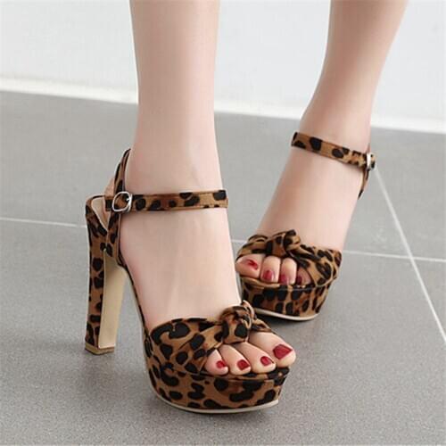 Fashion Female Summer Sandals Leopard Platform High Heel Sandals Women 2020 Office Party Dress Sexy Shoes Woman