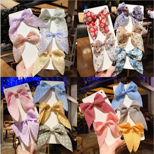 5PCS Fashion Bow Ribbon HeadRope Korean Version Of Small Fresh Fabric Lattice Hair Rope Girl Tie Hair Rubber Band HairRing