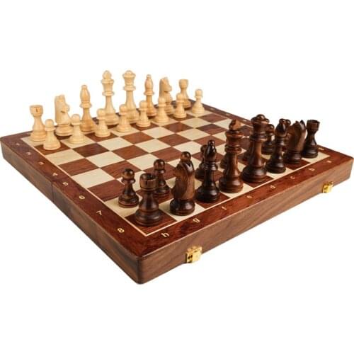 Folding Wooden Chess Set Top Grade Big Traditional Classic Handwork Solid Wood Pieces Walnut Chessboard Children Gift Board Game