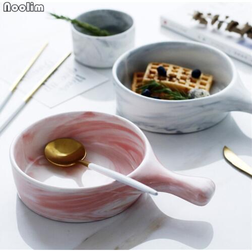 NOOLIM Nordic Marble Grain Rice Bowls Kitchen Dinnerware Home Creative Design Ceramic Bowl Noodle Soup Bowl With Handle