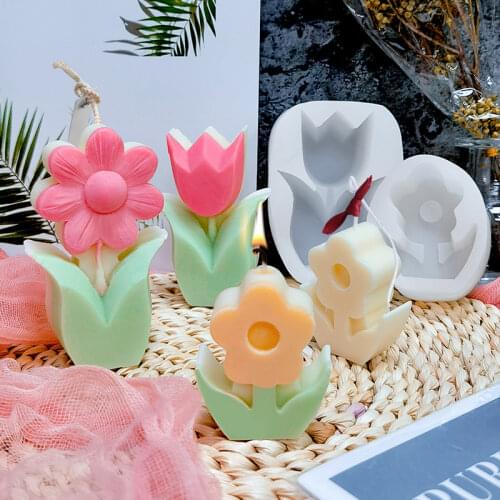 New Silicone Candle Mould 2D Flower Candle Mould DIY Handmade Flower Aromatherapy Candle Mould Candle Making Tools Baking Mold