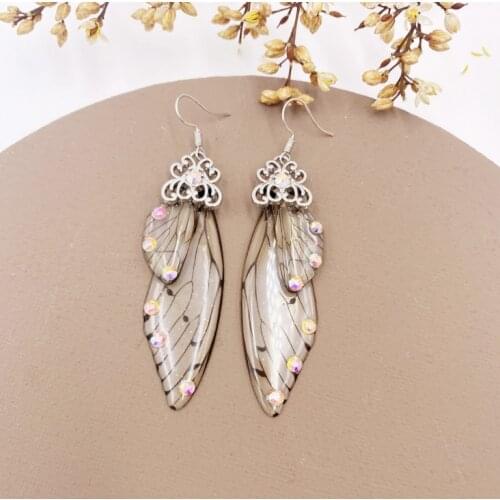 New Handmade Fairy Simulation Wing Earrings Insect Butterfly Wing Drop Earrings Foil Rhinestone Earrings Romantic Bridal Jewelry