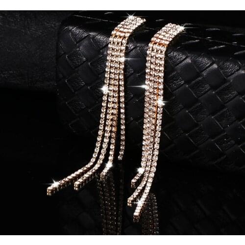 New Luxury Rhinestone Crystal Long Tassel Earrings for Women Bridal Drop Dangling Earrings Party Wedding Jewelry Gifts