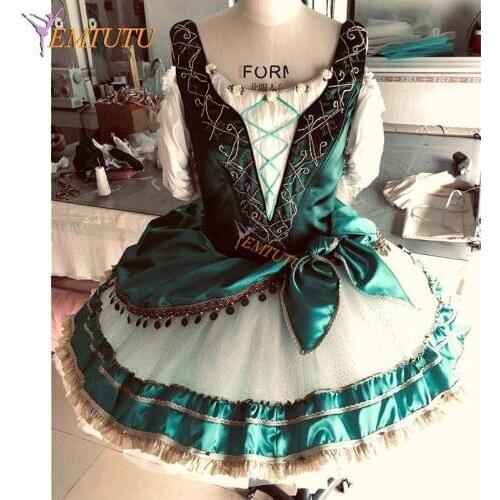 Adult Professional Ballet Tutu Green Esmeraldas Friend Drop Tutu Classical Ballet tutus with Sash Custom Made Ballet Costume