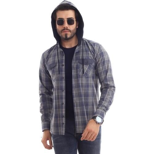 WOODCUTTERS HOODED CASUAL SLYM FİT MALE GÖMLEĞİ (GRAY BLUE)