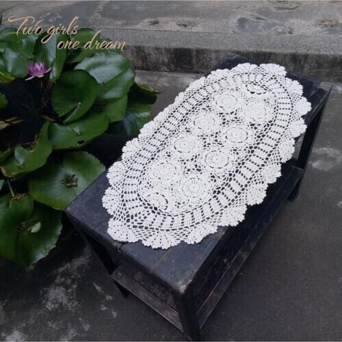 Handmade Crochet Hook Flower Table Runner Skirt American Pastoral Hollow Retro TV Cabinet Cover Cloth Hotel Table Mat 40cm Wide