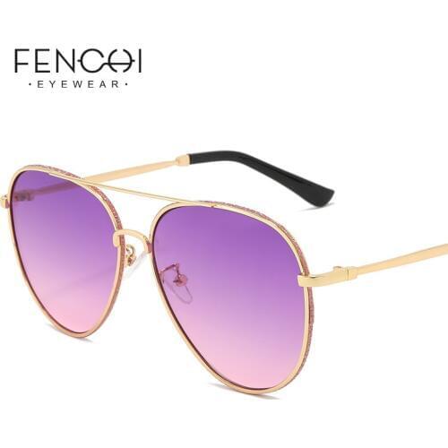 FENCHI Sunglasses Women 2020 Glitter Powder Luxury Brand Retro Pink Pilot Sun Glasses Driving Eyewear Female Oculos De Sol