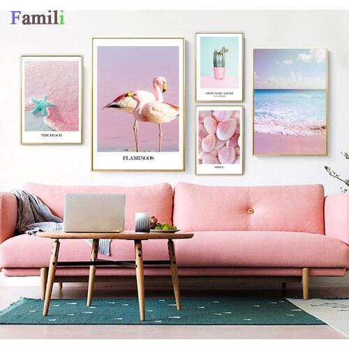 Modern Posters And Prints Flamingo Nordic Poster Wall Pictures For Living Room Cuadros Pink Wall Art Canvas Painting Unframed