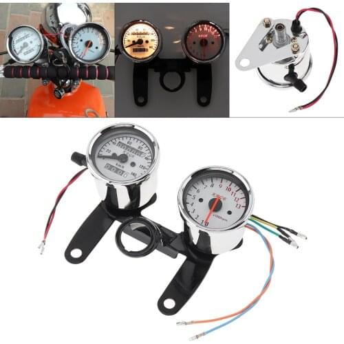 2 in 1 0-13000RPM 0-140km/h 12V Stainless Steel Retro Car Assembly Tachometer Odometer for Motorcycle Off-road Vehicle