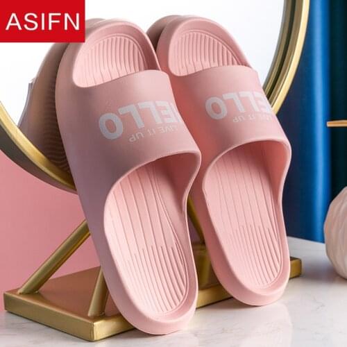 ASIFN New Fashion Home Slippers Women Summer Indoor Slides Soft Bottom Non-slip Simple Bathing Bathroom House Slippers Men Shoes