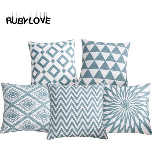 Thicken Christmas Cushion Cover Blue Embroidered Pillow Cover Geometry Decorative Pillow Case Sofa Car Pillowcase Home Decor