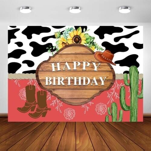 West Cowboy Theme Birthday Background for Photography Happy Birthday Party Banner Decoration Backdrop Boy Girl for Photo Shoot