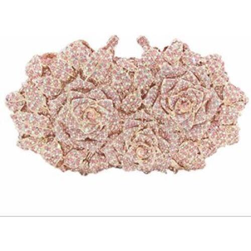 Women Mini Evening Bag Hollow Out rose flower Diamond Green Wedding Clutch Handbag Bridal Hardcase Metal Purse for Bridesmaid