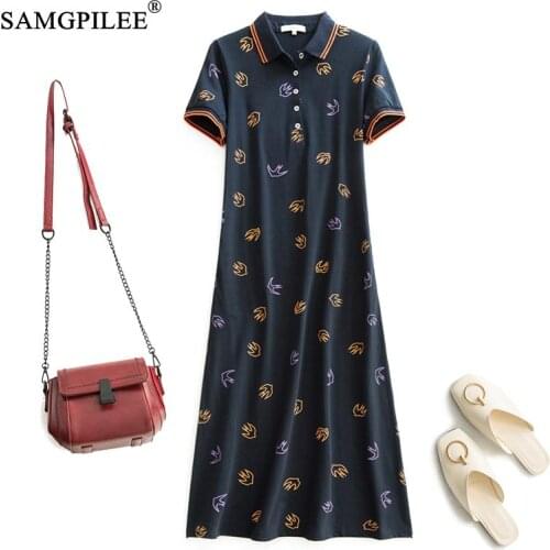 Women Summer Casual Dresses 2020 A-line Print Plus Size Dress Short Sleeve Mid-calf Empire Polo Dresses For Women Vadim 3XL