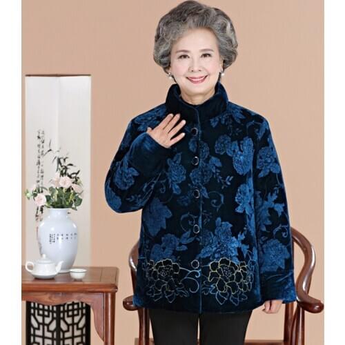 Womens coats winter middle-aged and elderly mother and grandma clothing pattern cotton jacket plus velvet plus size