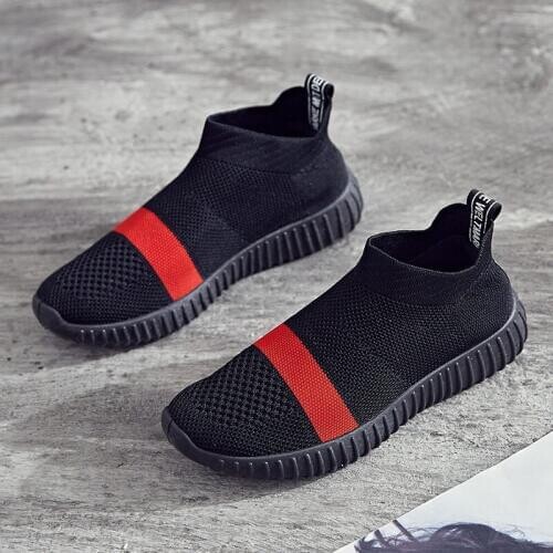 Sooneeya Mixed Colors Women Flats Stretch Slip On Sock Shoes Woman Black Red Ladies Platform Shoes Breathable Female Sneakers