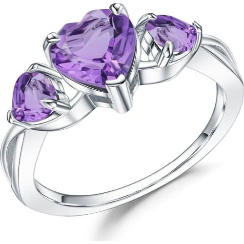 GEMS BALLET 1.71Ct Natural Amethyst February Birthstone Heart Rings 925 Sterling Silver Ring For Women Valentines Day Jewelry