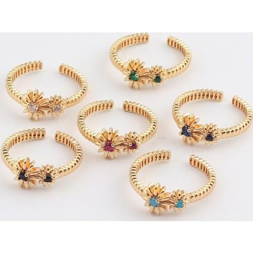 Vintage Flower Rings For Women Korean Style Adjustable Opening Finger Ring Bride Wedding Engagement Statement Jewelry Gift