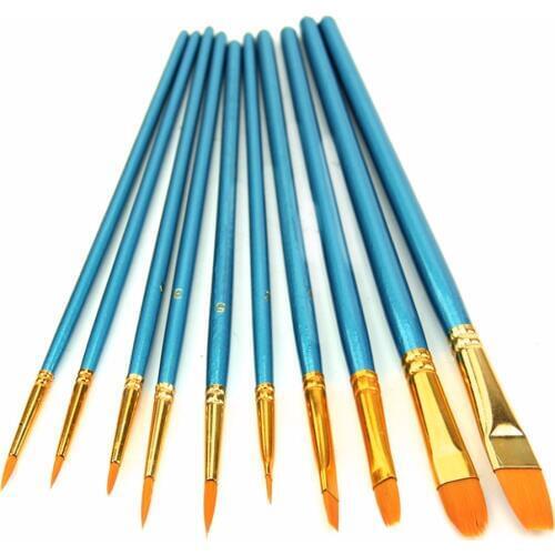 10Pcs/Set Watercolor Gouache Paint Brushes Different Shape Round Pointed Tip Nylon Hair Painting Pen Brush Set Art Supplies