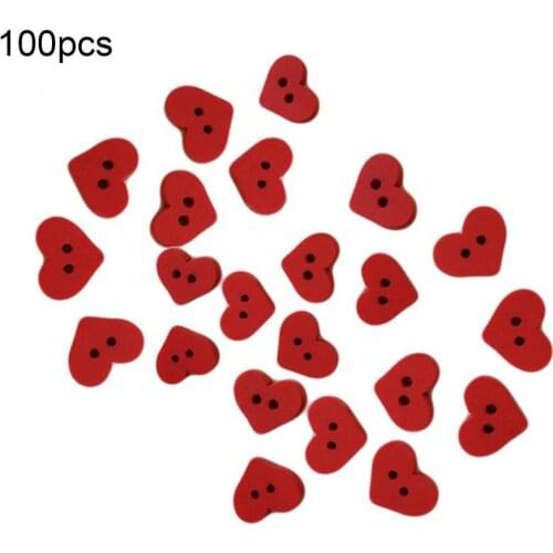 100Pcs 1.5x1.2cm Red Heart Button For Kids 2 Holes Red Love Heart Wooden Button Clothes DIY Sewing Accessory Decor Crafts DIY