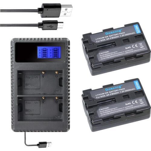 2PCS NP-FM500H NP FM500H Battery bateria + LED Universal USB Dual Charger for Sony SONY A57 A65 A77 A450 A560 A580 A900 A58
