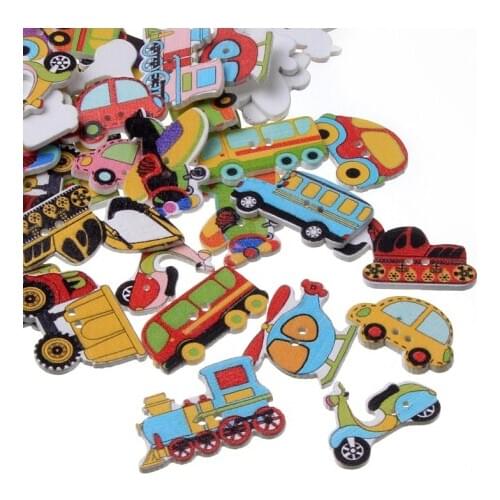 50pcs Mixed Vehicles Wooden Sewing Buttons For Clothing Crafts Scrapbooking DIY Fabric Needlework Button Decorative Accessory