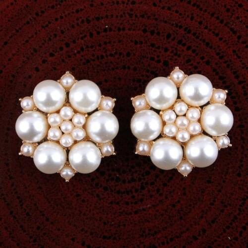 50pcs/lot 27MM Gold Vintage Metal Full Pearl Buttons For Flower Centre Decorative Flatback Buttons For Wedding Embellishment