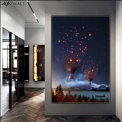 Canvas painting abstract art Wishing light Hot air balloon poster canvas print Landscape picture Room Decoration wall Painting