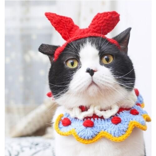 Pet Clothing Accessories Cat Knitted Scarf / Rabbit Ear Headdress Lace Decoration Snow White Festive