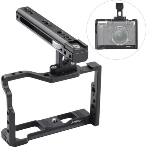 Andoer Vlog Camera Cage Kit Protective with Top Handle Cold Shoe for Fujifilm X-T3 X-T2 ILDC Camera Microphone Fill Light