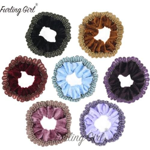 Furling Girl 1 PC Gold Spiral Trim Velvet Hair Scrunchies Elastic Hair Scrunchies Women Ponytail Holder