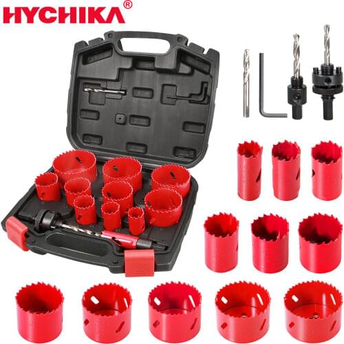 HYCHIKA Bi-Metal Hole Saw Kit 17 Pcs High Speed Steel Saw for Drilling PVC Board Metal and Plastic Plate