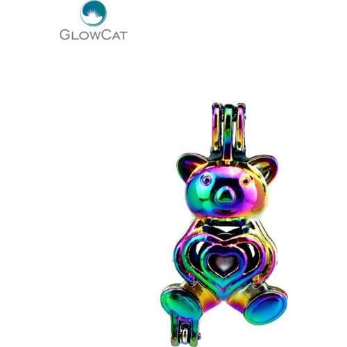 C290 5pcs/lot COLORS Multicolor Oysters Cage Locket Lovely Bear Beads Cage Pendant Pearl Locket Fairytale Party